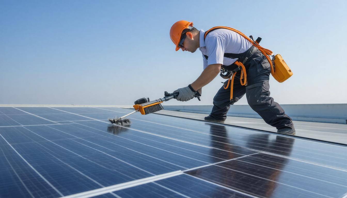 Rooftop solar panel cleaning