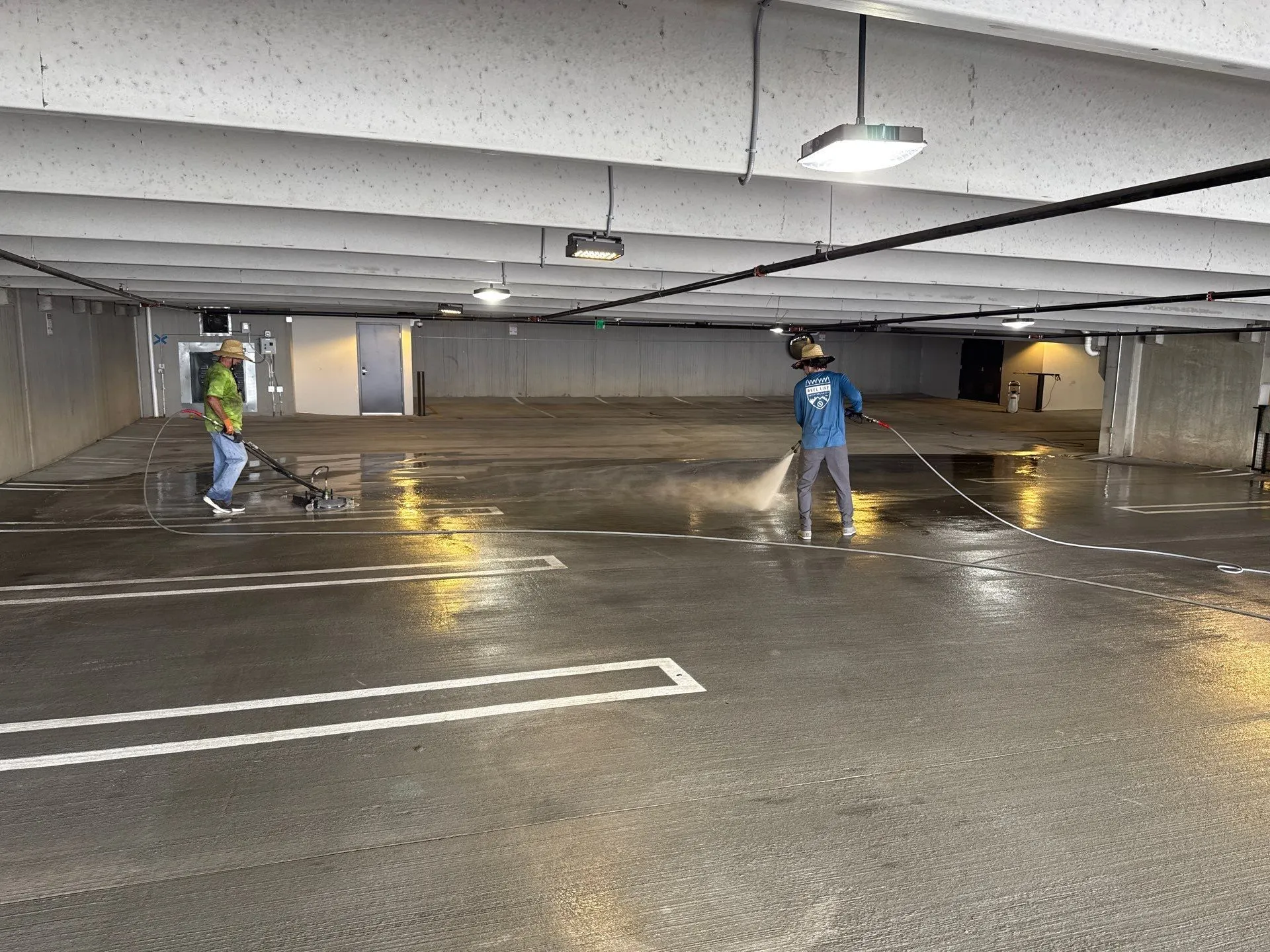 Power washing a garage